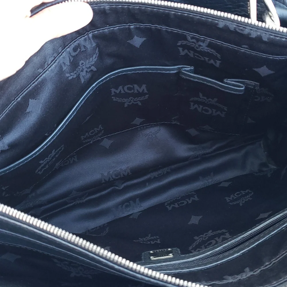 MCM Unisex Black Leather Messenger Laptop Bag Designer Convertible Professional